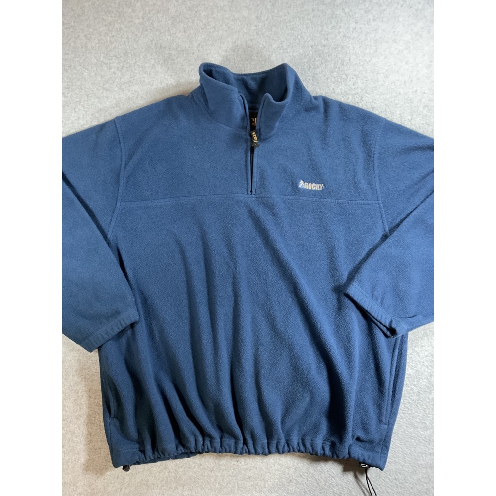 Rocky Mens 2XL Fleece 1/4 Zip Pullover Jacket Blue Outdoor Cinch Hem 1556
